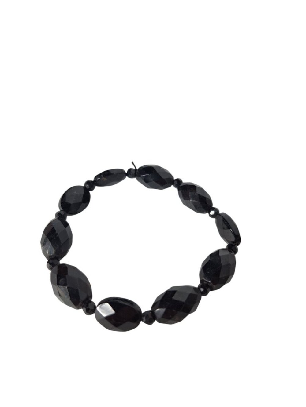 Black Faceted Glass Beaded Stretch Bracelet Jet Boho Chic Vintage Style Gothic